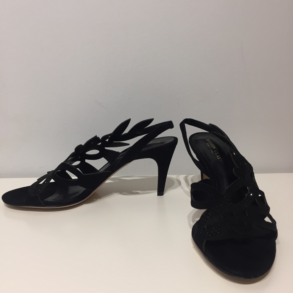 Italian Suede Rhinestone Cutout Heeled Sandals 38